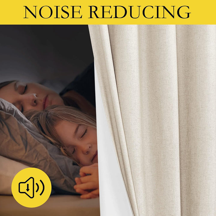 Beige blackout curtain fabric with white lining