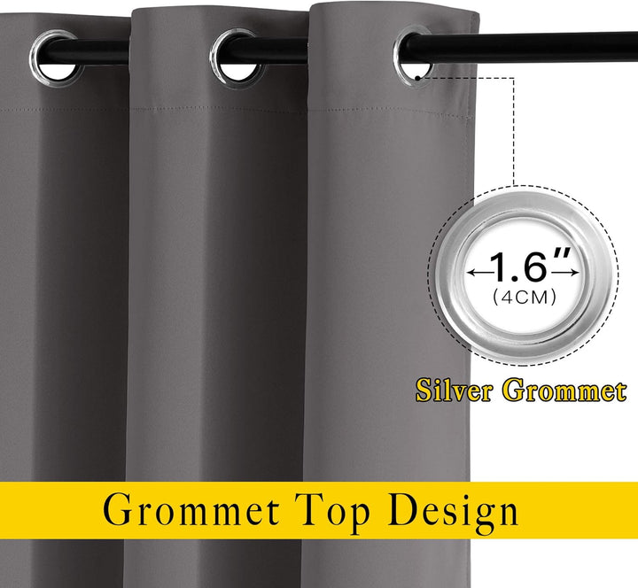 Silver grommet detail on grey blackout curtain