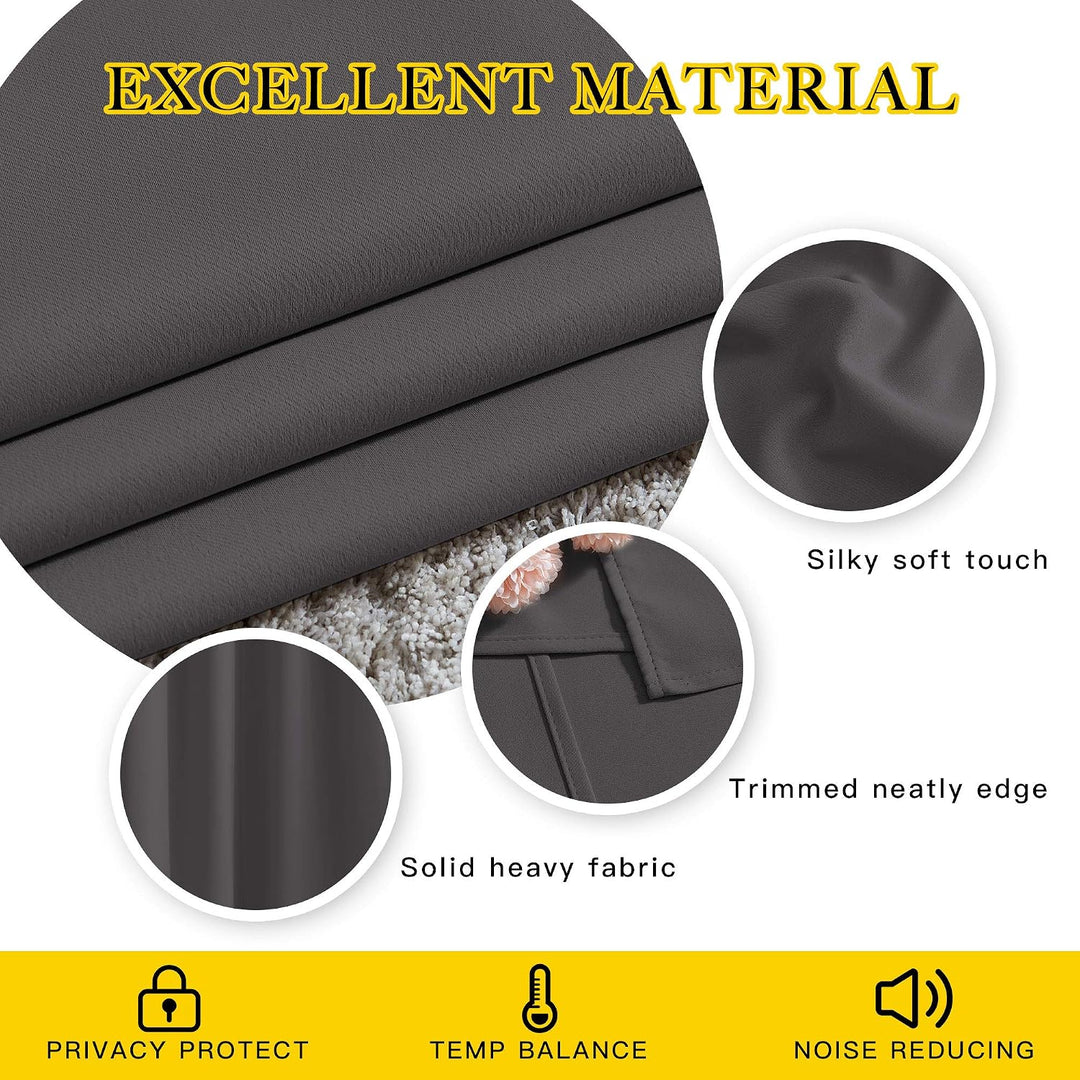 Grey blackout curtain fabric and stitching detail