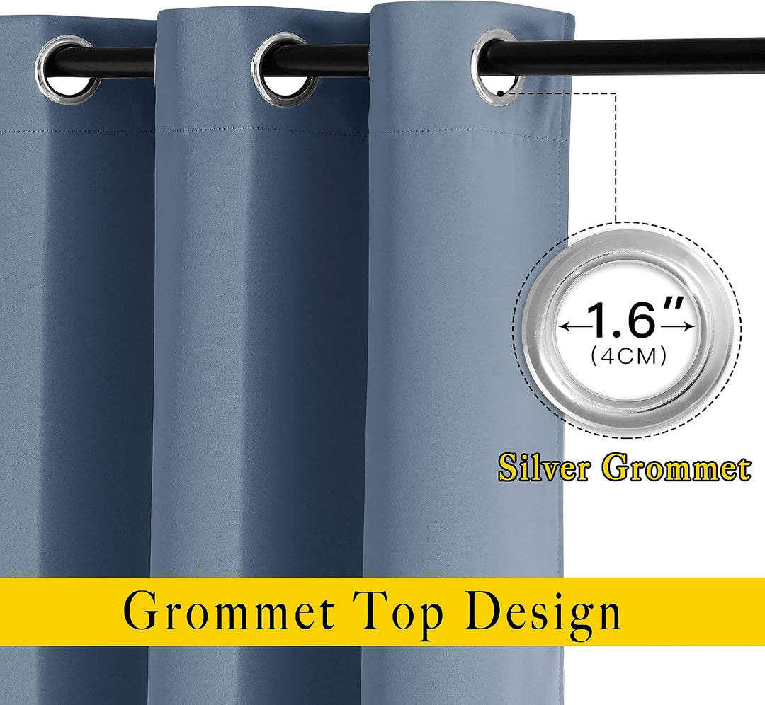Stone Blue blackout curtain silver grommet detail
