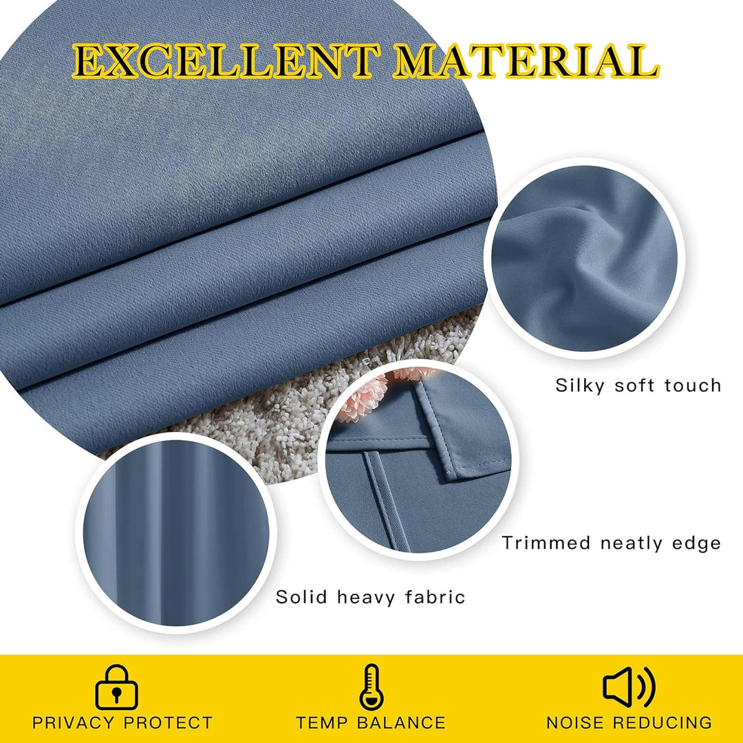 Stone Blue blackout curtain fabric and stitching detail