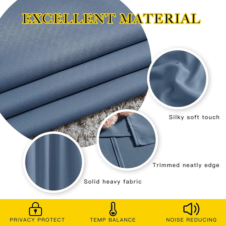 Stone Blue blackout curtain fabric and stitching detail