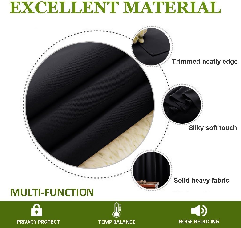 Black room divider curtain material and finished edge