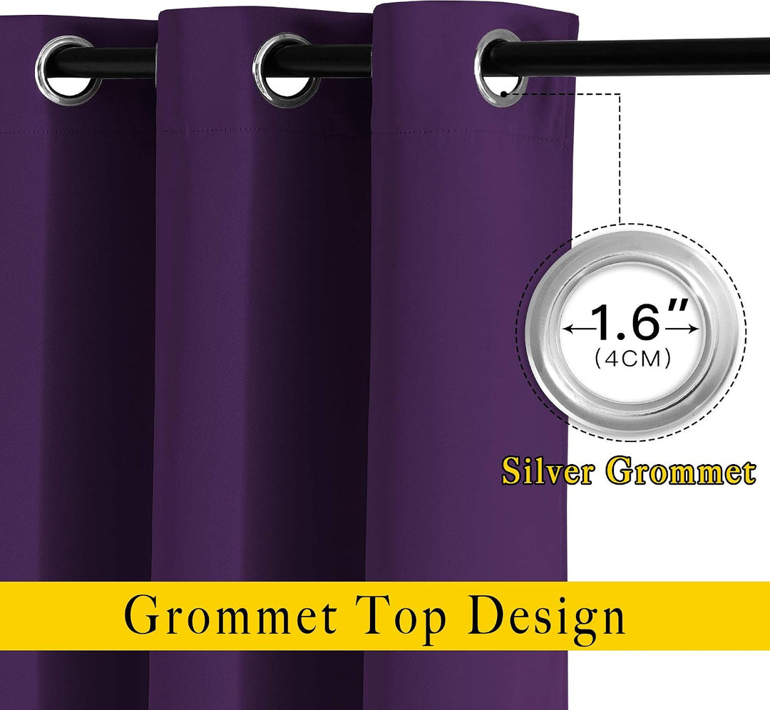 Silver grommet detail on royal purple blackout curtains