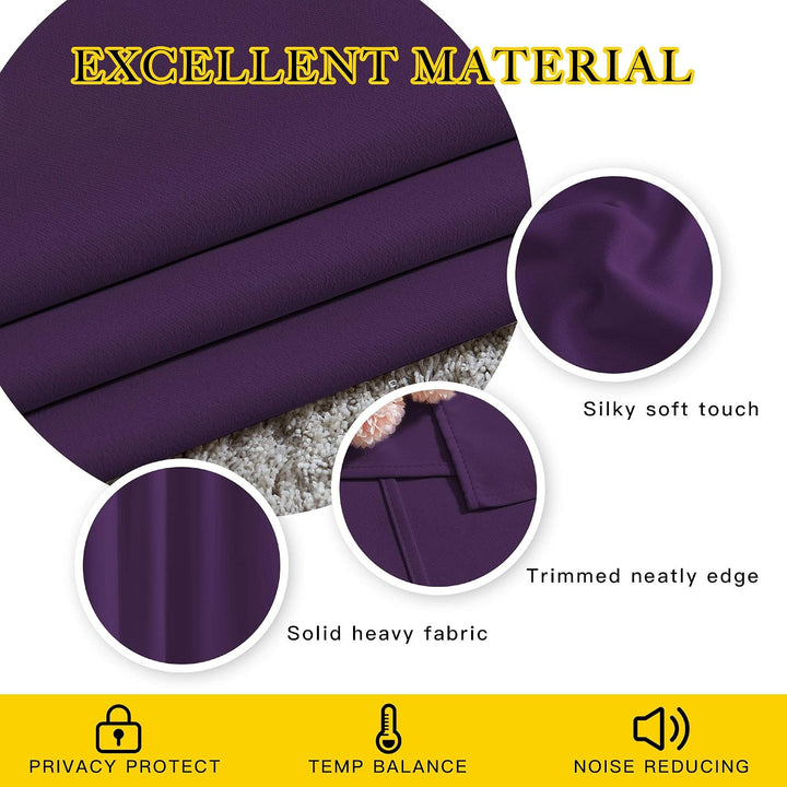 Royal purple curtain fabric close-up and sewn edge