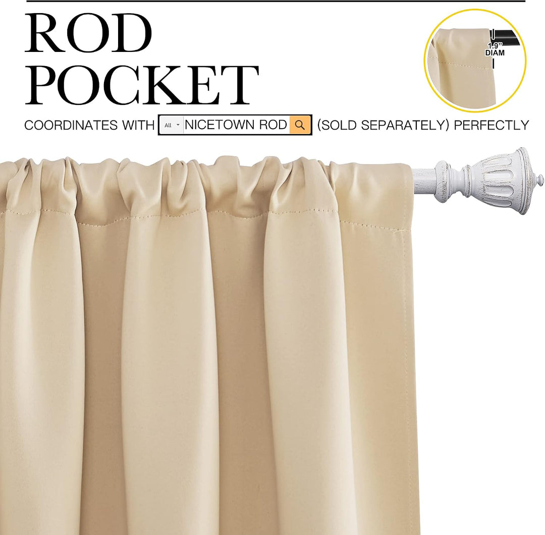 Rod-pocket header detail on Biscotti Beige curtain
