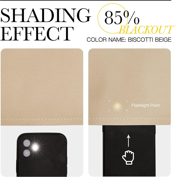 Biscotti Beige curtain fabric and light-reducing effect