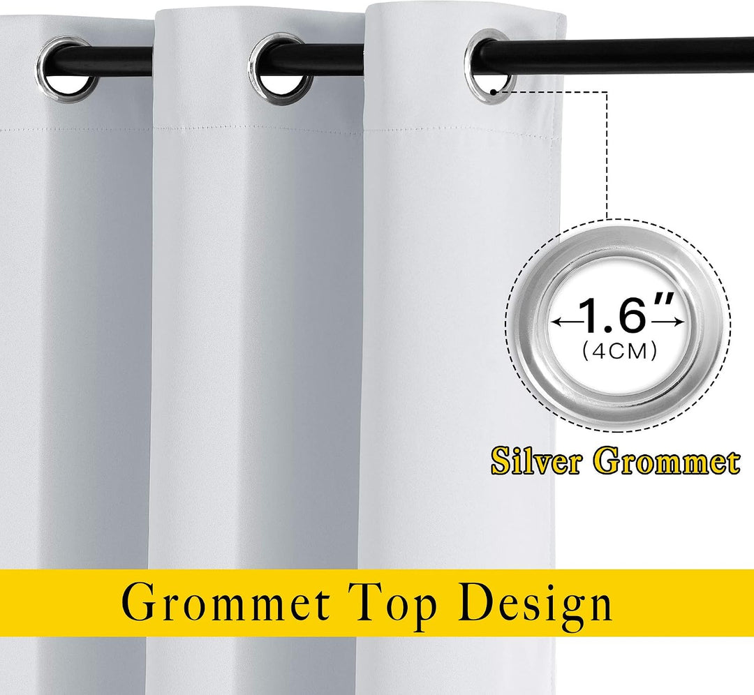 Silver 1.6 inch grommet detail on greyish white curtain