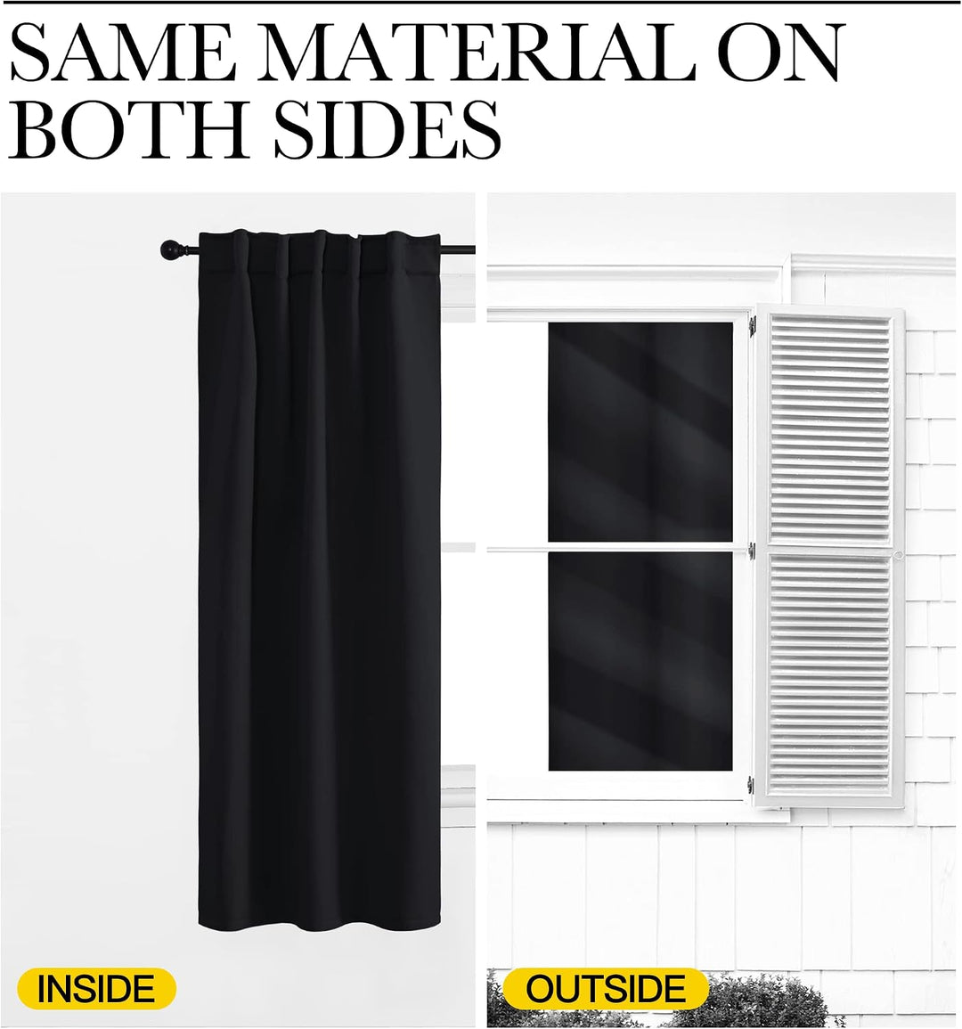 Unlined black curtain same-colour fabric on both sides