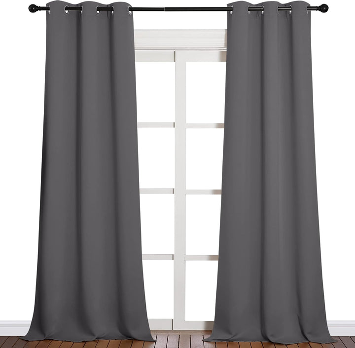 Grey curtains shown in a second room setting