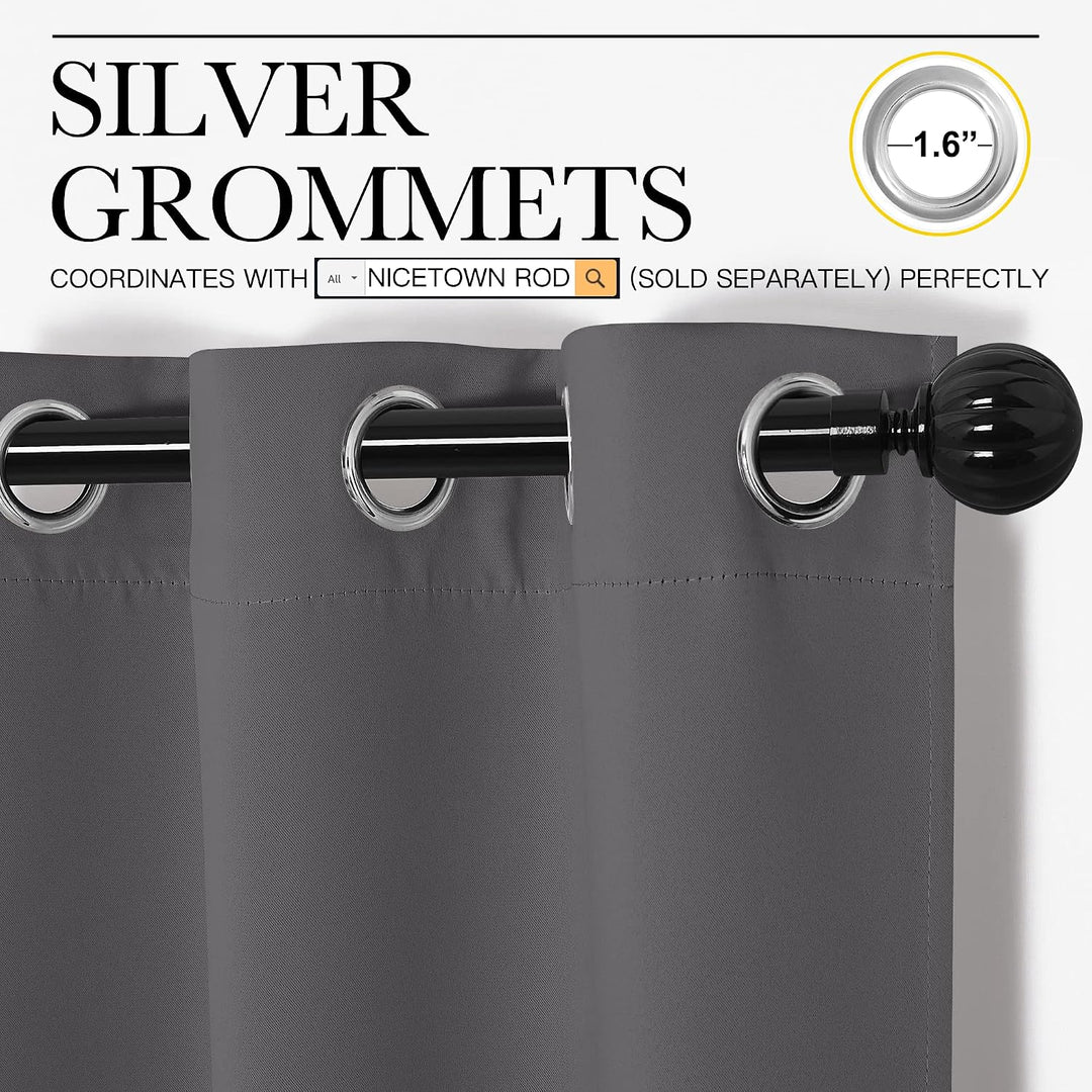 Close-up of silver grommets and grey fabric