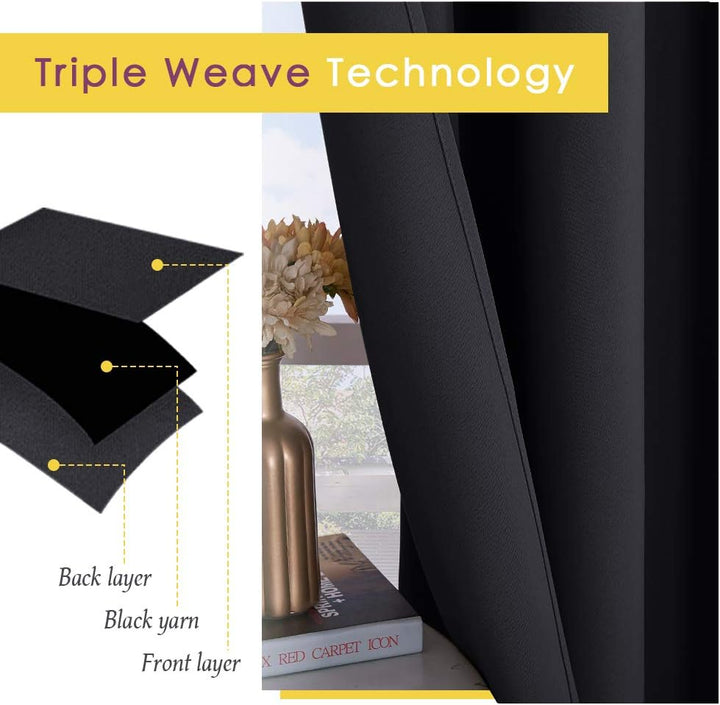 Triple-weave black curtain construction