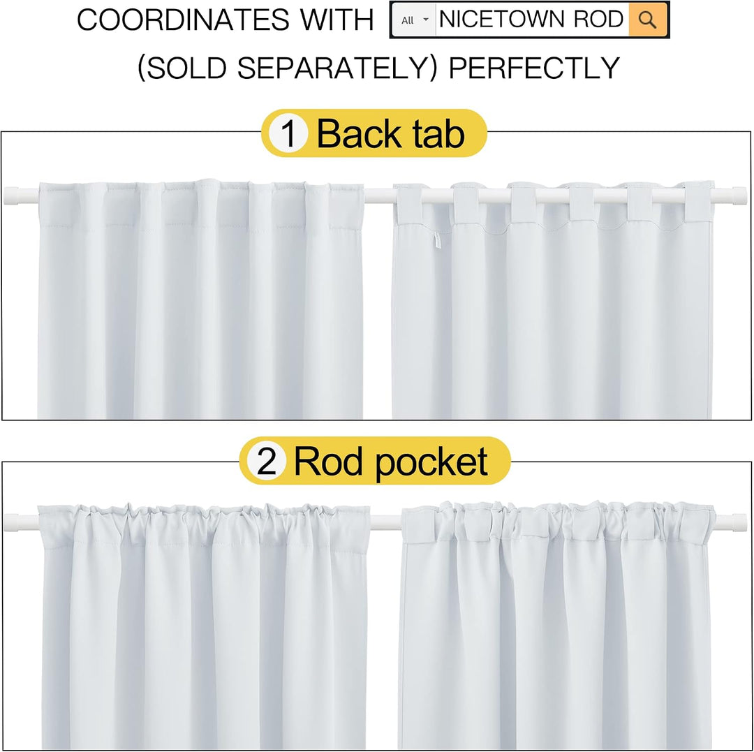 Back-tab and rod-pocket hanging options close-up