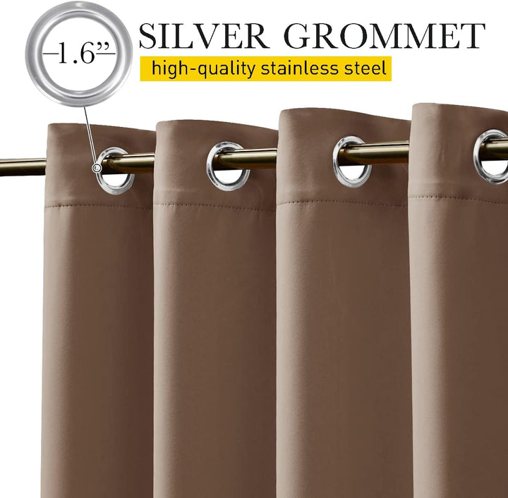 Rust-resistant silver grommets on cappuccino curtain