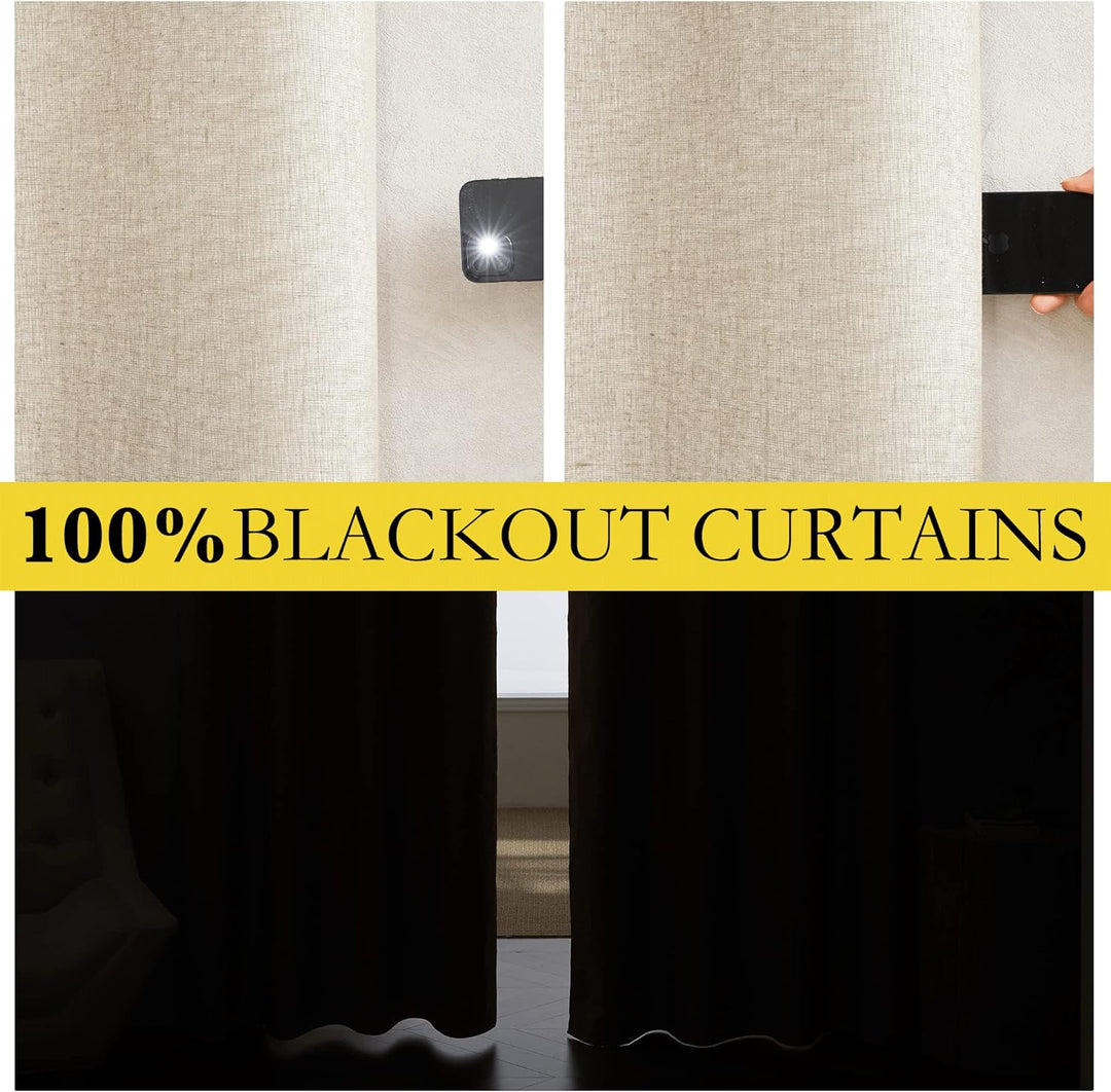 Beige blackout curtain fabric light blocking comparison