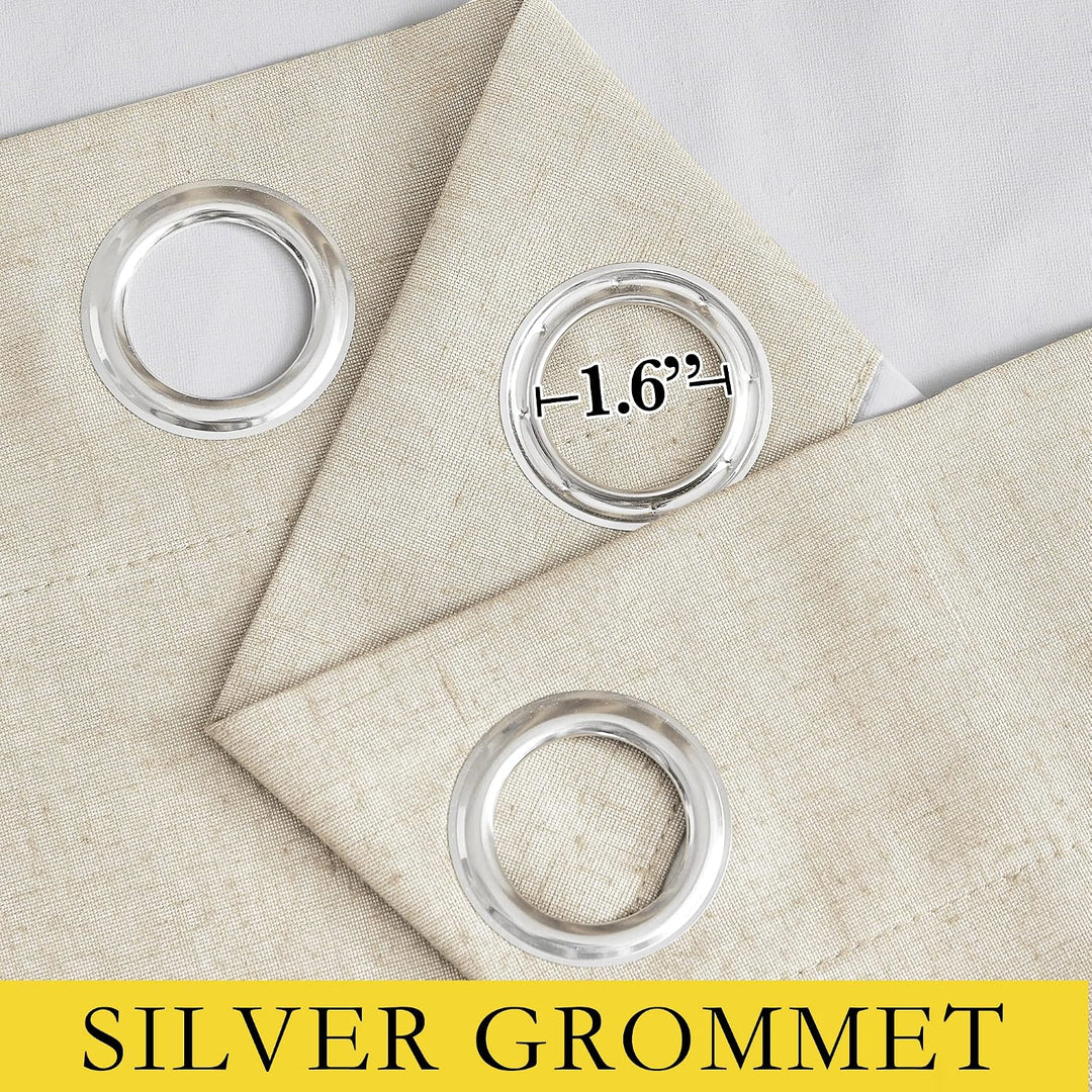 Beige linen-look curtain silver grommet detail