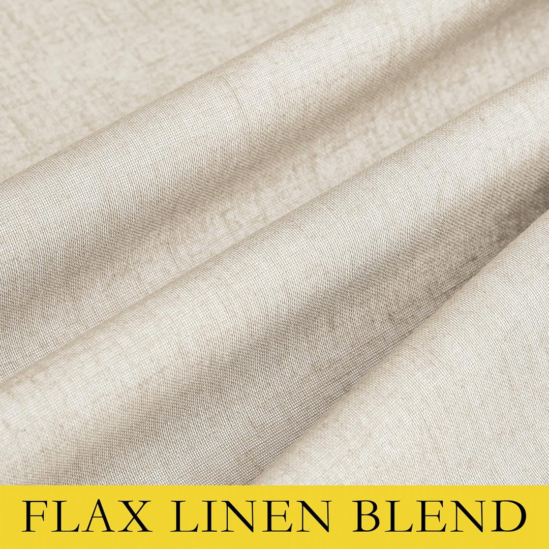 Beige linen-blend curtain fabric close-up
