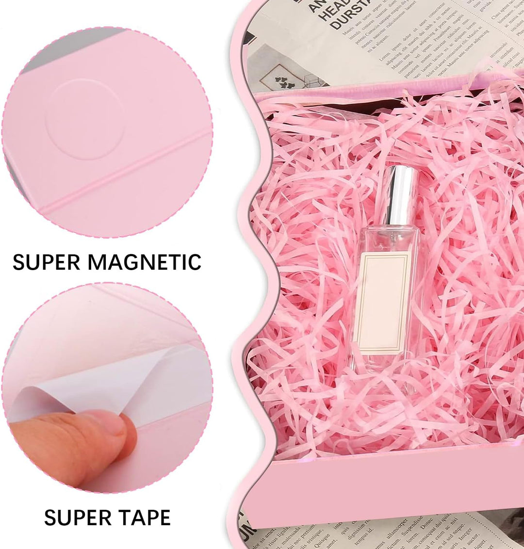 Four pink magnetic gift boxes with ribbons, view 3