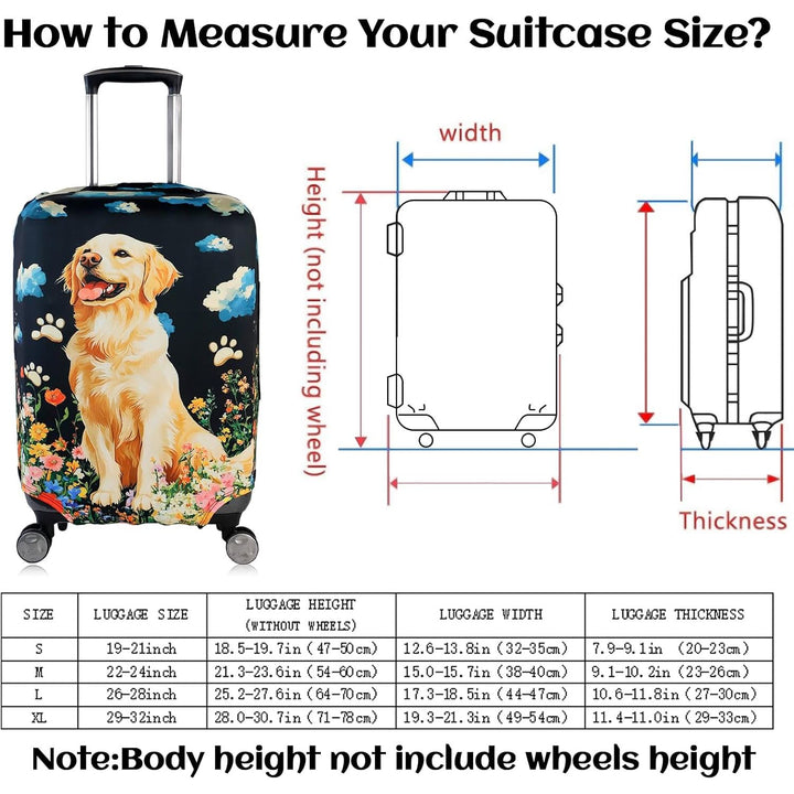 Golden retriever print stretch luggage cover for a 26–28-inch suitcase
