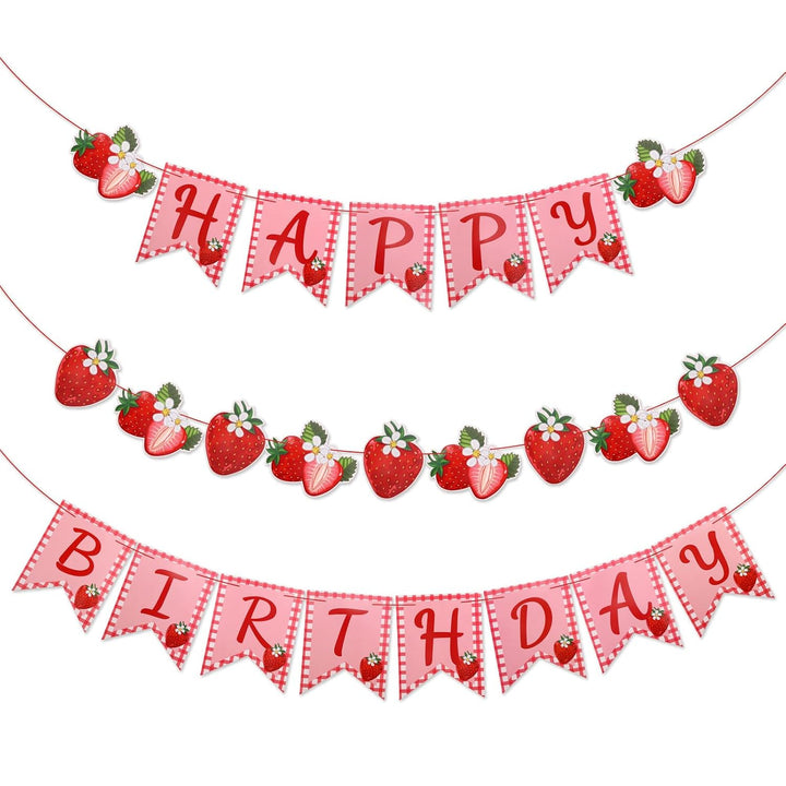 Strawberry happy birthday banner and garland, view 1