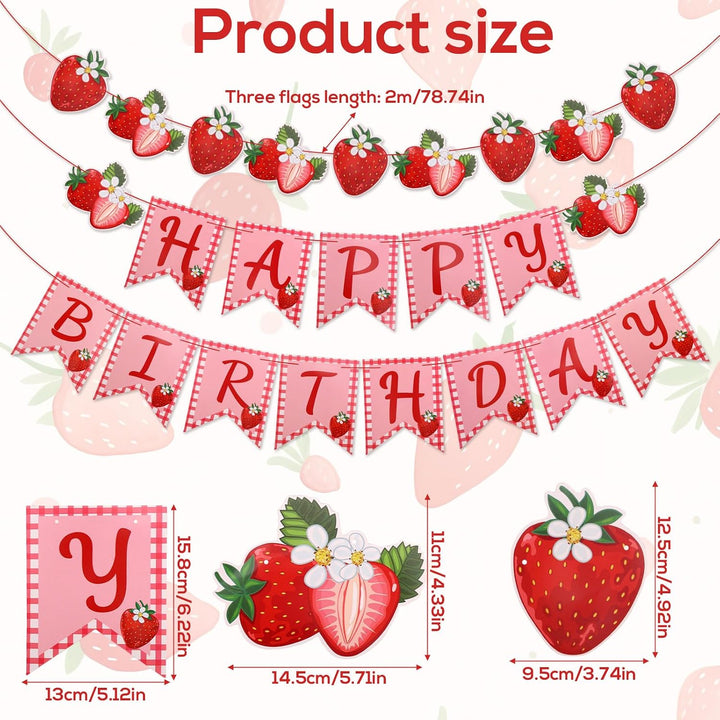 Strawberry happy birthday banner and garland, view 2