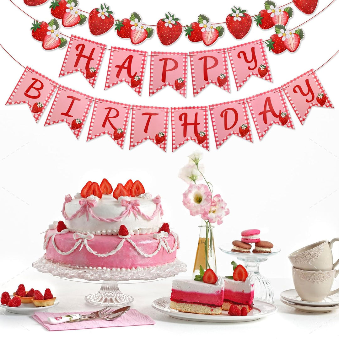 Strawberry happy birthday banner and garland, view 4