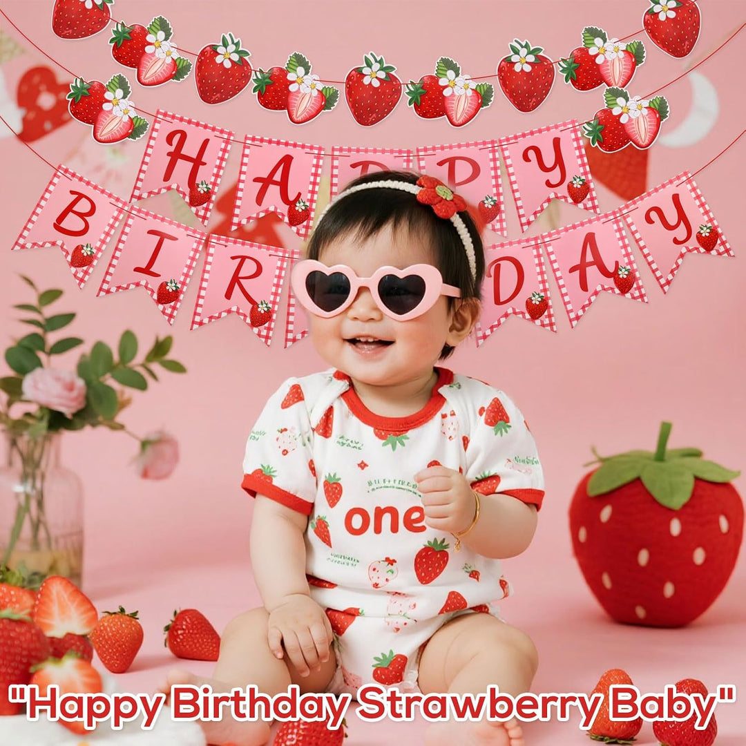 Strawberry happy birthday banner and garland, view 5