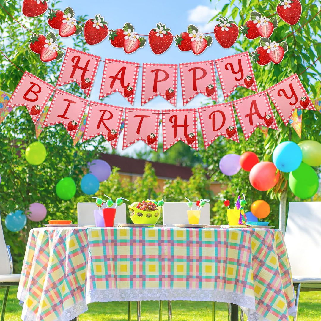 Strawberry happy birthday banner and garland, view 6