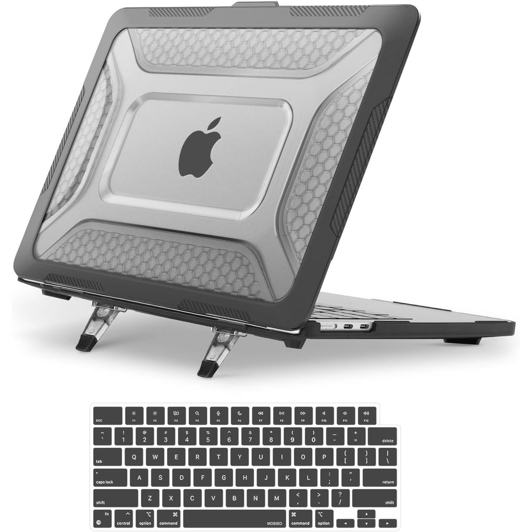 Black honeycomb bumper case with kickstand for compatible 13.6-inch laptop, view 1