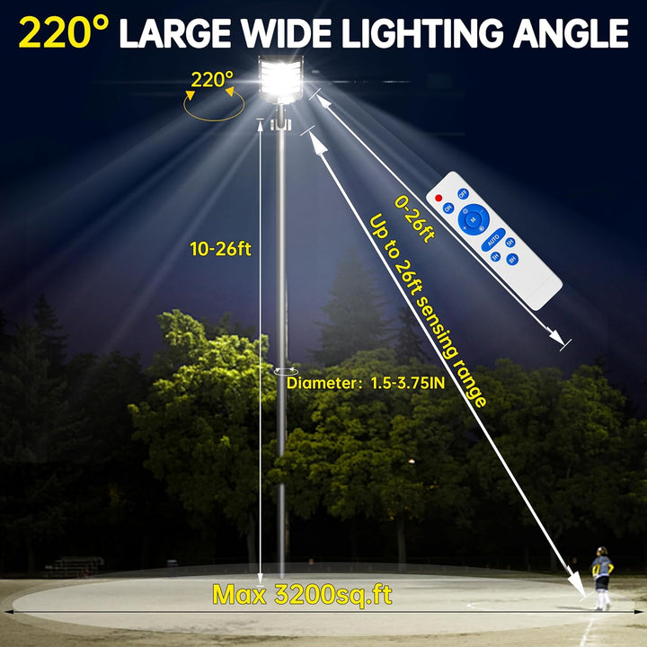JAYNLT Y - 5200W Solar Street Lights Outdoor,420000LM 6500K Commercial Parking Lot Lights Dusk to Dawn, Waterproof Solar Security Flood Lights with Motion Sensor and Remote for Yard, Garage, Driveway - Just Closeouts Canada Inc.