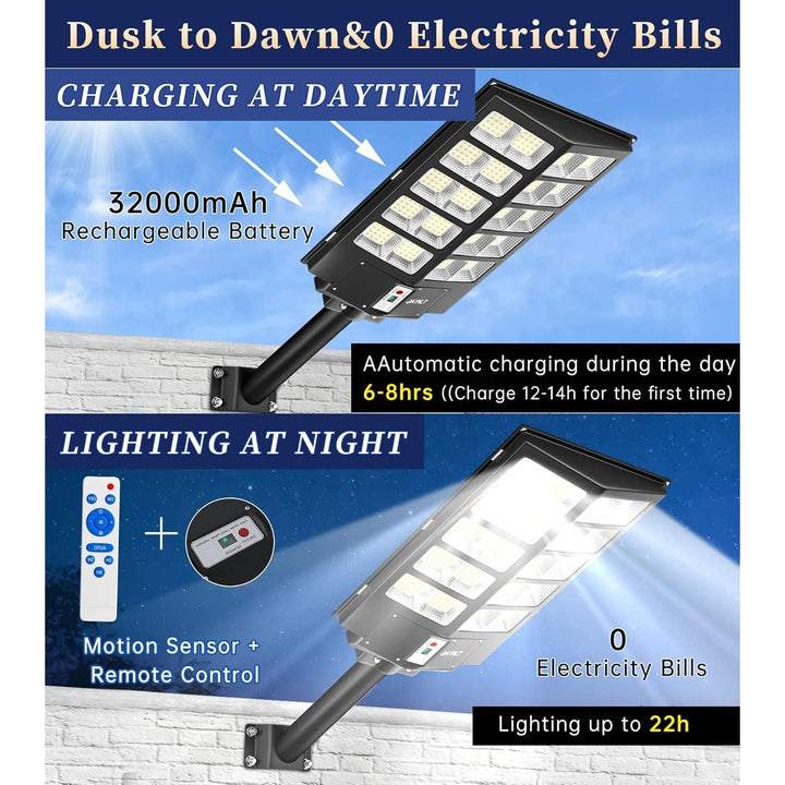 JAYNLT Y - 5200W Solar Street Lights Outdoor,420000LM 6500K Commercial Parking Lot Lights Dusk to Dawn, Waterproof Solar Security Flood Lights with Motion Sensor and Remote for Yard, Garage, Driveway - Just Closeouts Canada Inc.