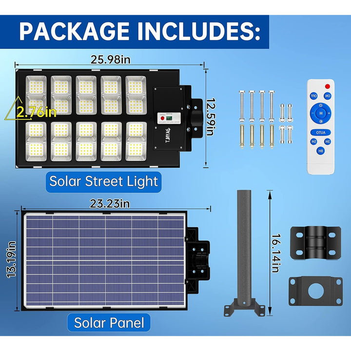 JAYNLT Y - 5200W Solar Street Lights Outdoor,420000LM 6500K Commercial Parking Lot Lights Dusk to Dawn, Waterproof Solar Security Flood Lights with Motion Sensor and Remote for Yard, Garage, Driveway - Just Closeouts Canada Inc.