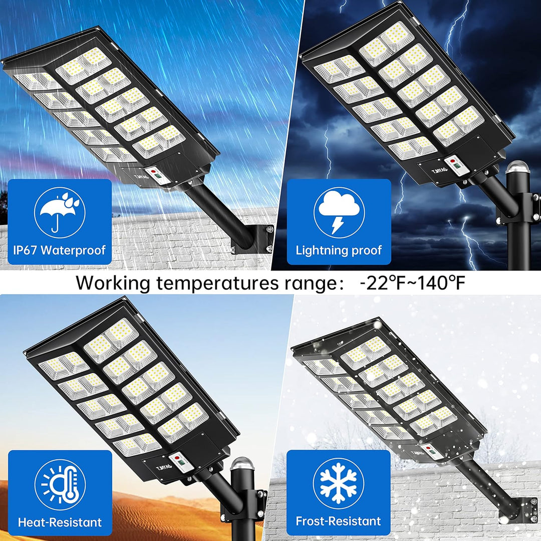 JAYNLT Y - 5200W Solar Street Lights Outdoor,420000LM 6500K Commercial Parking Lot Lights Dusk to Dawn, Waterproof Solar Security Flood Lights with Motion Sensor and Remote for Yard, Garage, Driveway - Just Closeouts Canada Inc.