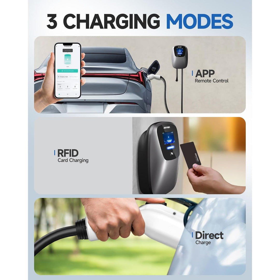 JEEKVISEN Level 2 EV Charger 48Amp 240V NEMA 14 - 50 Plug: Electric Vehicle Charging Station with APP Control, WiFi Enabled EVSE, RFID Card - Compatible with Tesla and All EV Brands (White) - Just Closeouts Canada Inc.
