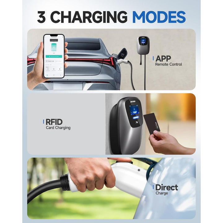 JEEKVISEN Level 2 EV Charger 48Amp 240V NEMA 14 - 50 Plug: Electric Vehicle Charging Station with APP Control, WiFi Enabled EVSE, RFID Card - Compatible with Tesla and All EV Brands (White) - Just Closeouts Canada Inc.