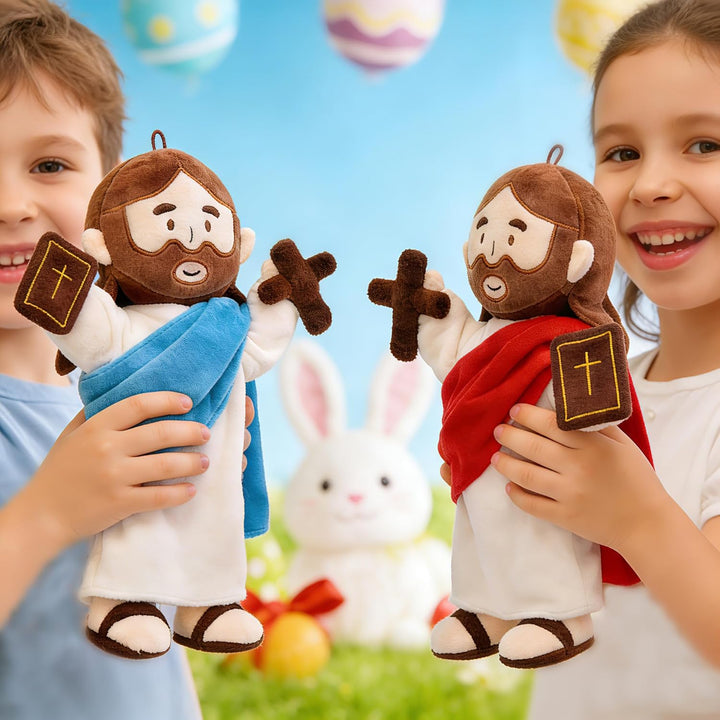 Jesus Plush with Jointed Skeleton Stuffed Doll 13.4" Poseable Jesus with Removable Accessories Easter Gift for Kids (Blue) - Just Closeouts Canada Inc.X004MAXVGZ