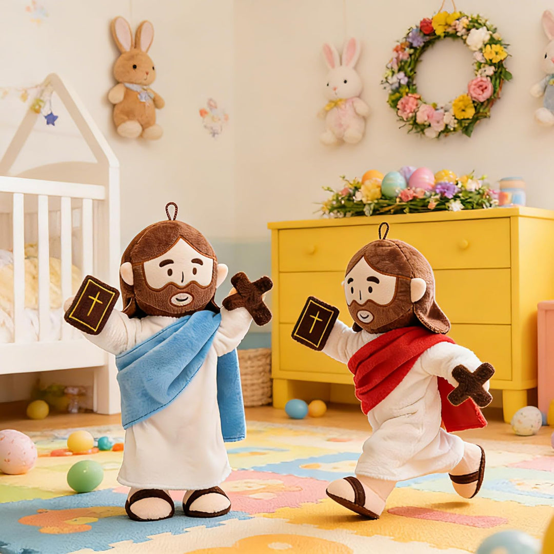 Jesus Plush with Jointed Skeleton Stuffed Doll 13.4" Poseable Jesus with Removable Accessories Easter Gift for Kids (Blue) - Just Closeouts Canada Inc.X004MAXVGZ