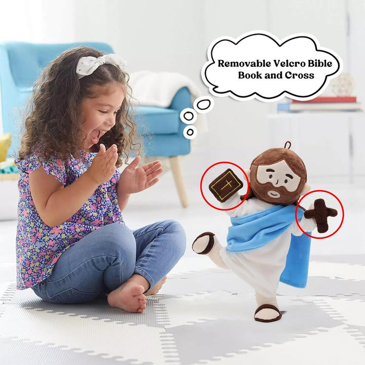 Jesus Plush with Jointed Skeleton Stuffed Doll 13.4" Poseable Jesus with Removable Accessories Easter Gift for Kids (Blue) - Just Closeouts Canada Inc.X004MAXVGZ