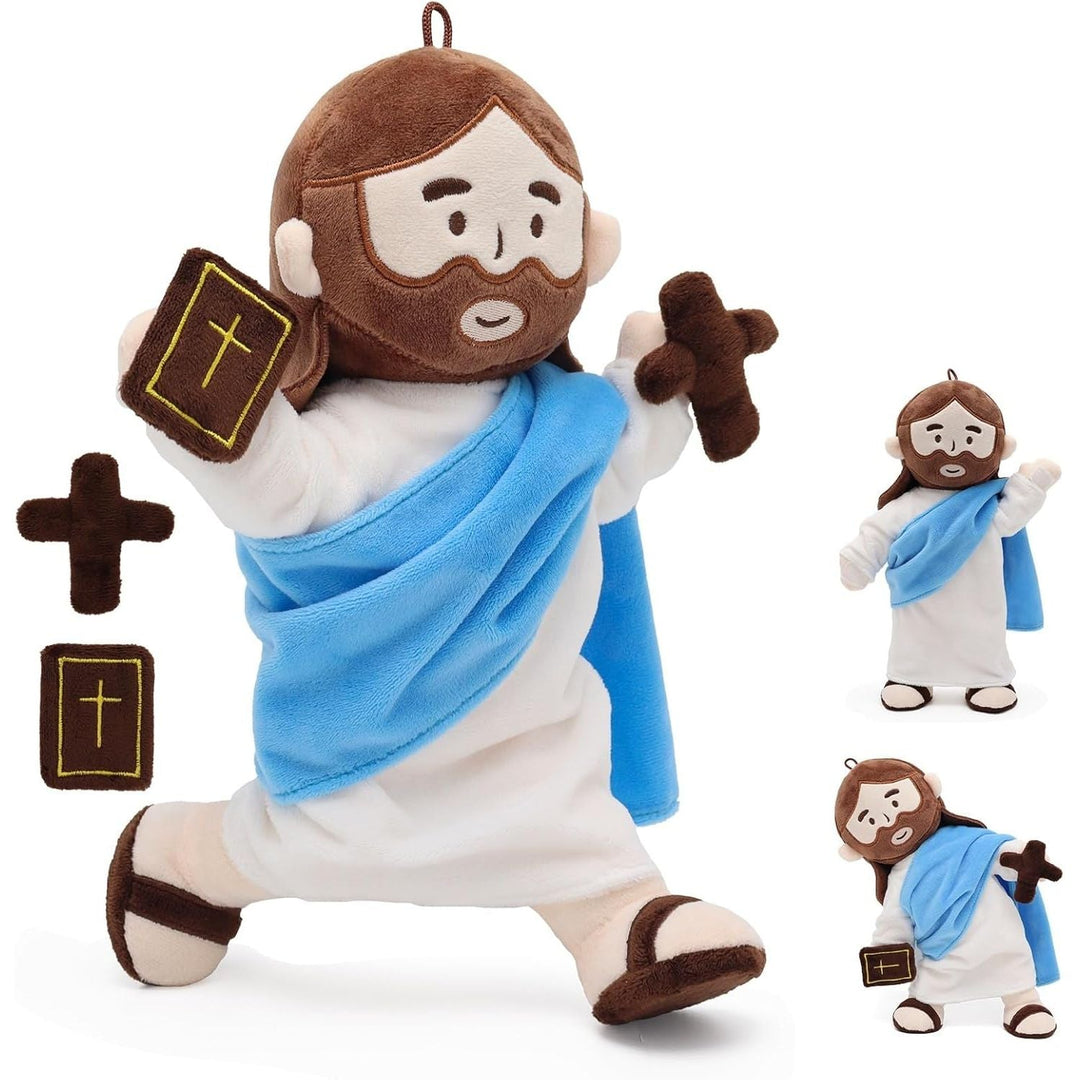 Jesus Plush with Jointed Skeleton Stuffed Doll 13.4" Poseable Jesus with Removable Accessories Easter Gift for Kids (Blue) - Just Closeouts Canada Inc.X004MAXVGZ