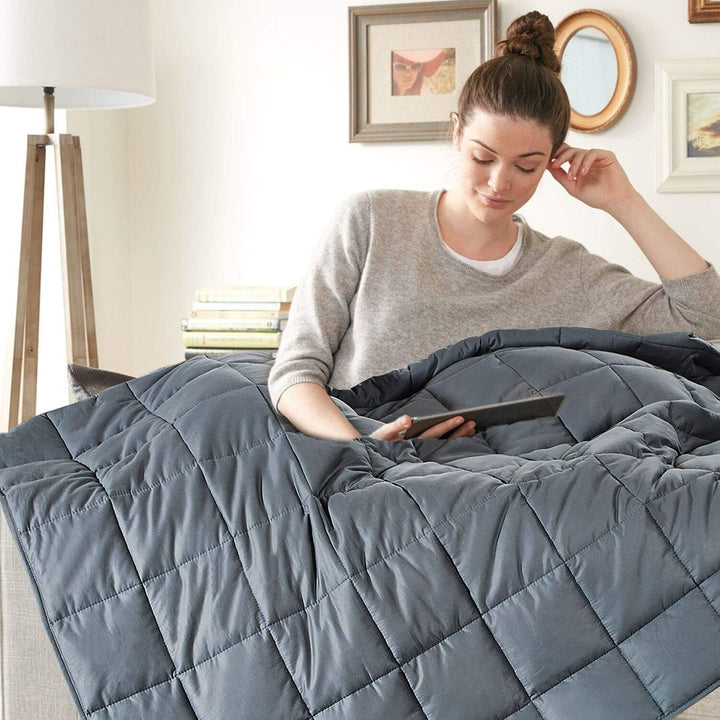 JOLLYVOGUE Weighted Blanket 20lbs, 60''x80'' Cooling Weighted Blanket Queen with Premium Glass Beads - Dark Grey - Just Closeouts Canada Inc.