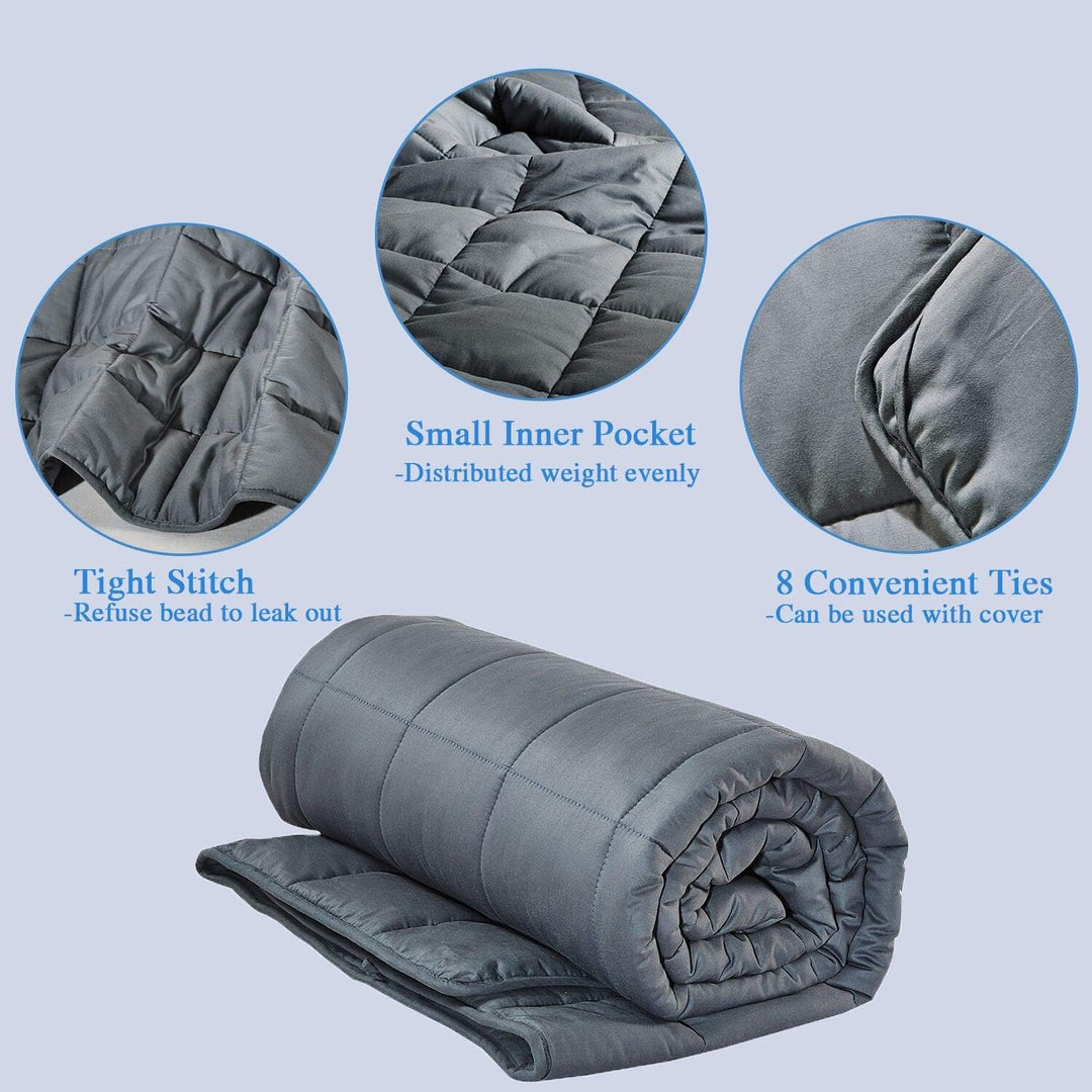 JOLLYVOGUE Weighted Blanket 20lbs, 60''x80'' Cooling Weighted Blanket Queen with Premium Glass Beads - Dark Grey - Just Closeouts Canada Inc.