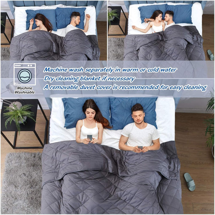JOLLYVOGUE Weighted Blanket 20lbs, 80''x 87'', Adult Heavy Blanket Washable with Premium Glass Beads for Queen or King Size Double Bed - Dark Grey - Just Closeouts Canada Inc.