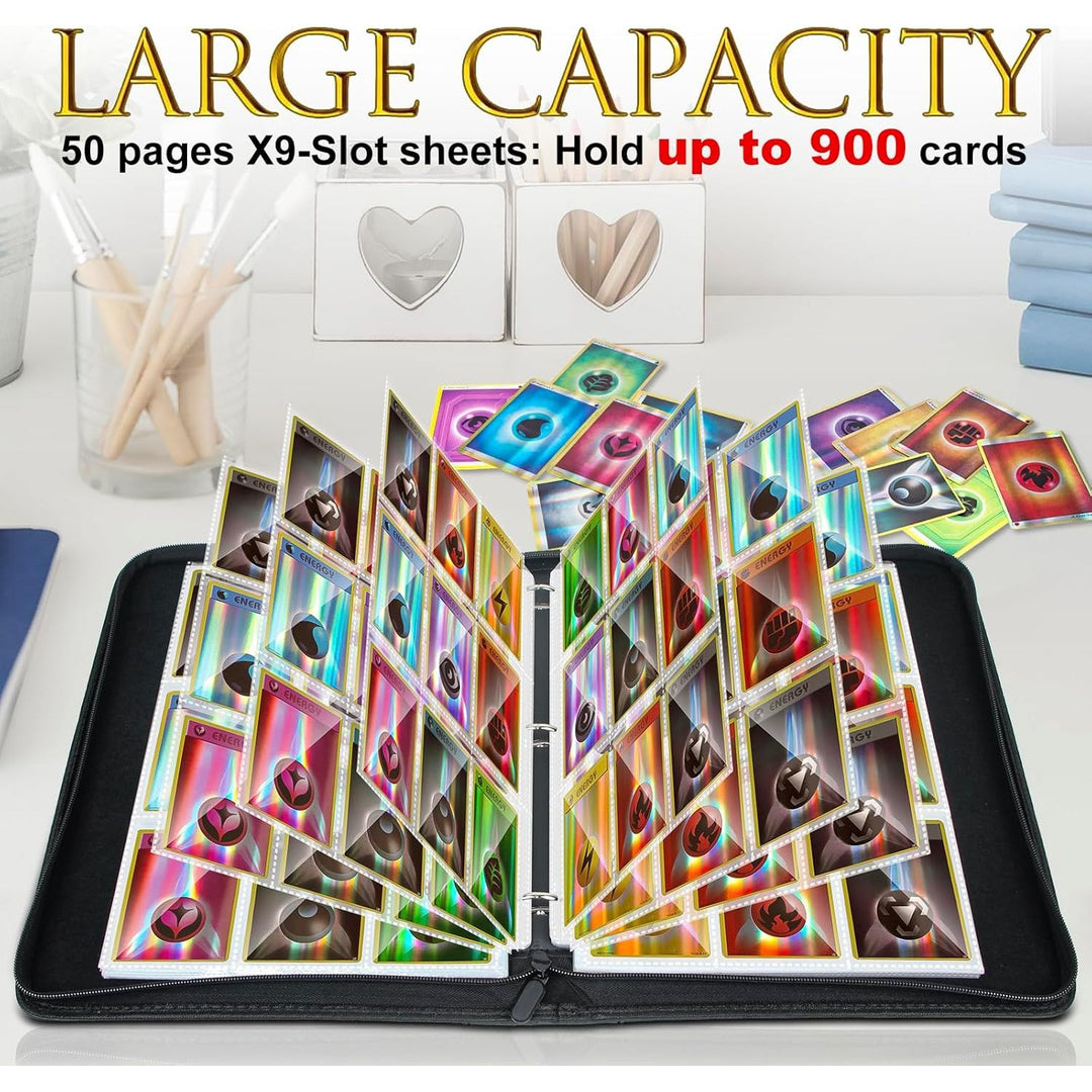 JoyHood Trading Card Binder - Hold Up to 900 Cards, Cards Collection Album for Baseball/Soccer/Basketball/Football Cards (Dark, 9 Pockets) - Just Closeouts Canada Inc.