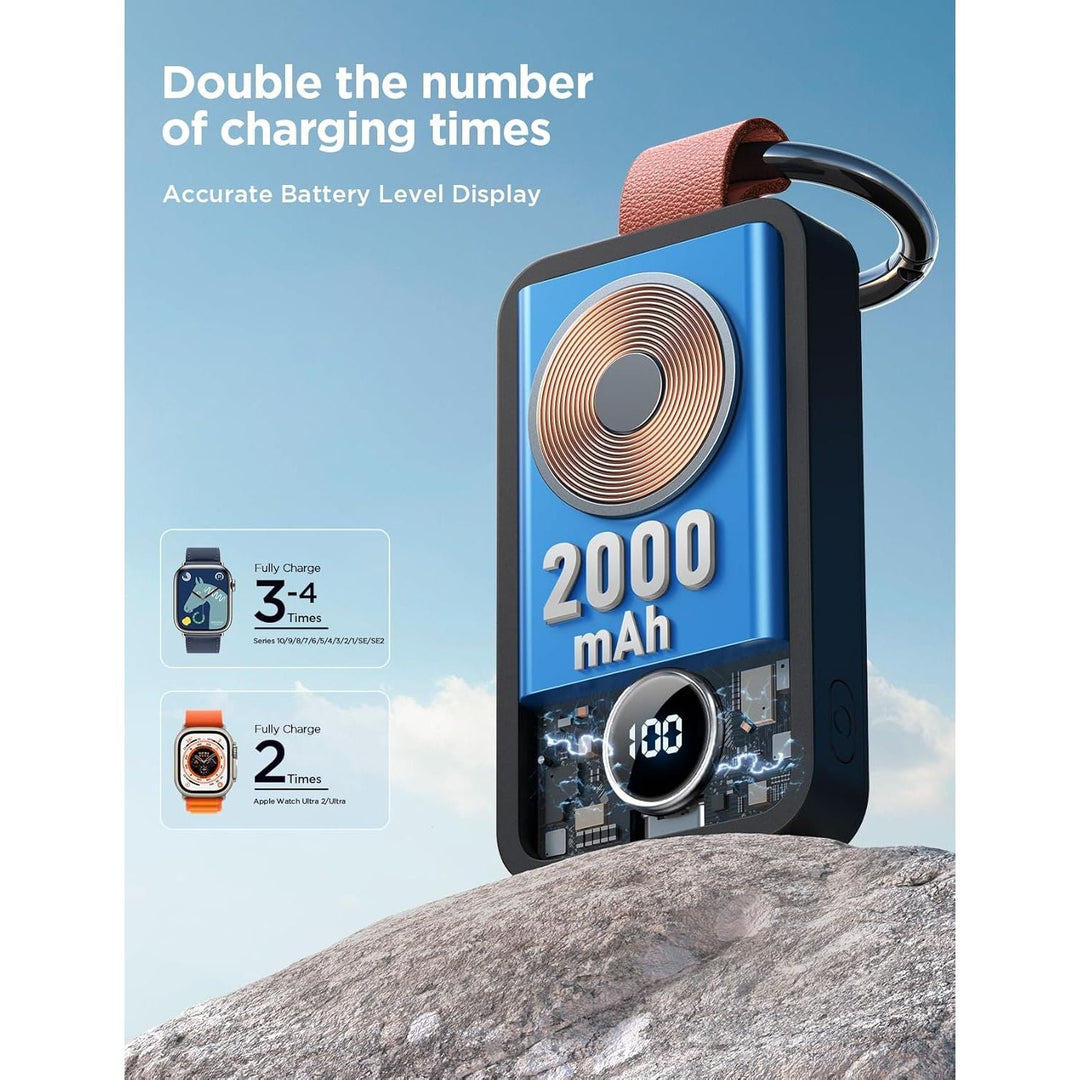 JOYROOM Wireless Charger for Apple Watch,2000mAh Portable Power Bank Compatible with iWatch Series 9/8/7/6/5/4/3/2/SE/UItra2/Ultra, Keychain Style Travel Essential with Compact Magnetic Design - Just Closeouts Canada Inc.