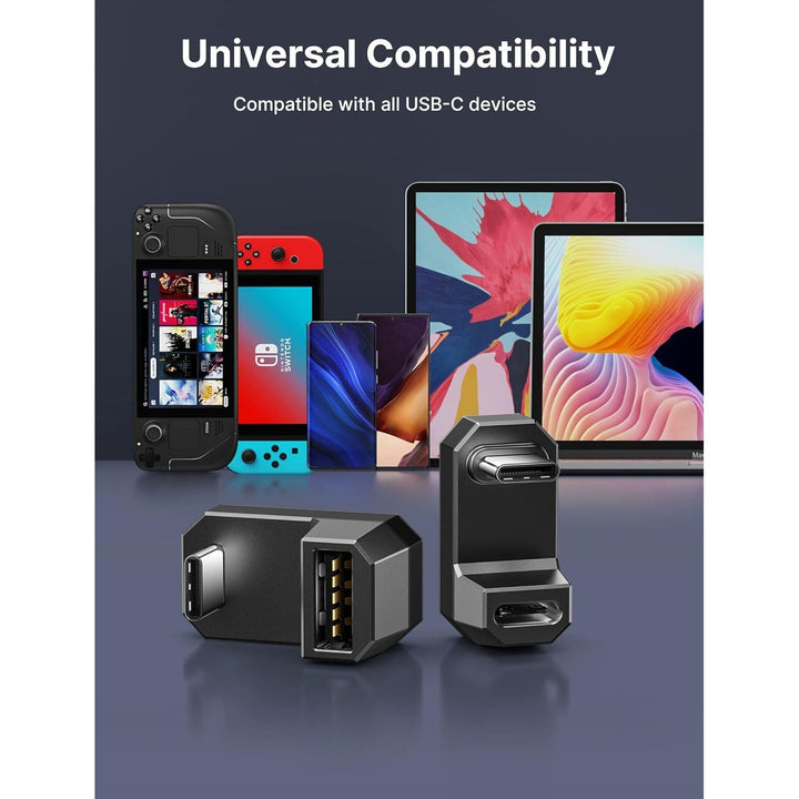 JSAUX 180° USB - C to USB Adapter 2 Pack, 180 Degree Angle USB - C Male to USB - C Female USB - C 3.1/PD 100W and Type - C Male to USB - A Female Adapter, for ROG Ally,Steam Deck,Switch,Laptop,Tablet,Phone - Black - Just Closeouts Canada Inc.