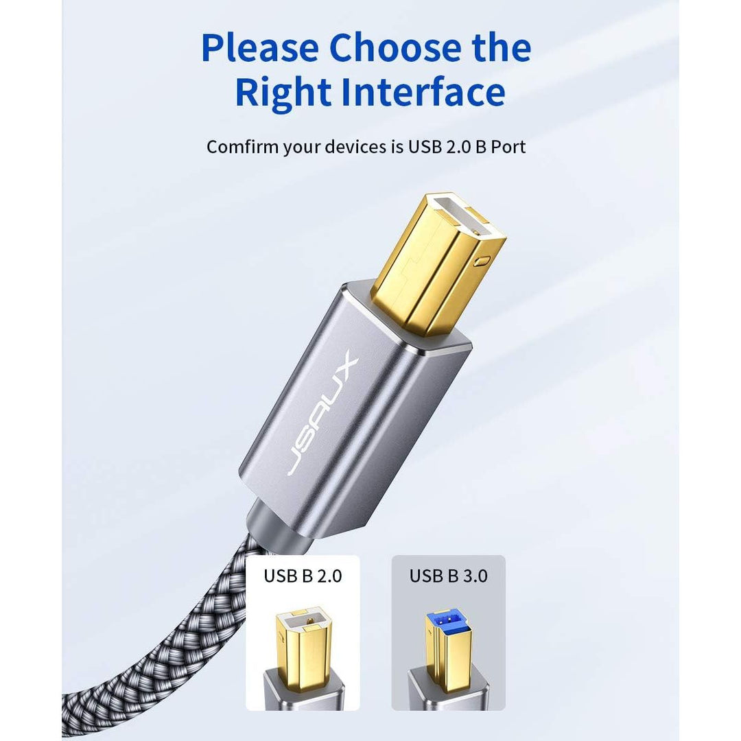 JSAUX Printer Cable, 10ft/3m USB 2.0 Type A to B Male Printer Scanner Cord High Speed Compatible with HP, Canon, Epson, Brother, Lexmark, Dell, Xerox, Samsung and More (Grey) - Just Closeouts Canada Inc.