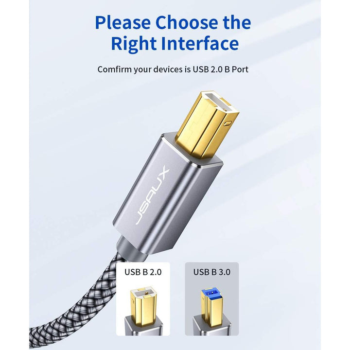 JSAUX Printer Cable, 10ft/3m USB 2.0 Type A to B Male Printer Scanner Cord High Speed Compatible with HP, Canon, Epson, Brother, Lexmark, Dell, Xerox, Samsung and More (Grey) - Just Closeouts Canada Inc.