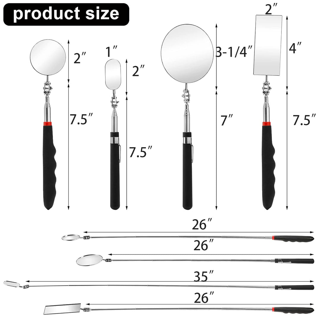Jucoan 4 Pack Telescoping Inspection Mirror, Flexible Inspection Mirror Round and Rectangular Adjustable Inspection Mirror for Observing Vehicle Small Details,Extends up to 25 Inch, 360 Swivel - Just Closeouts Canada Inc.