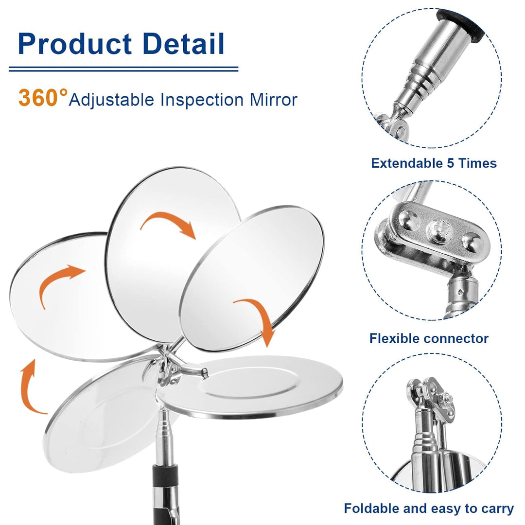 Jucoan 4 Pack Telescoping Inspection Mirror, Flexible Inspection Mirror Round and Rectangular Adjustable Inspection Mirror for Observing Vehicle Small Details,Extends up to 25 Inch, 360 Swivel - Just Closeouts Canada Inc.