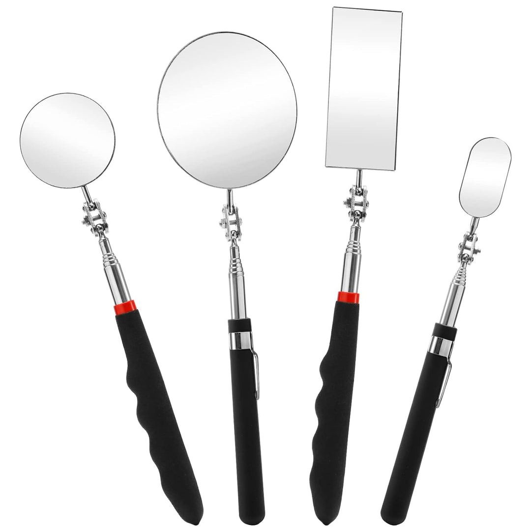 Jucoan 4 Pack Telescoping Inspection Mirror, Flexible Inspection Mirror Round and Rectangular Adjustable Inspection Mirror for Observing Vehicle Small Details,Extends up to 25 Inch, 360 Swivel - Just Closeouts Canada Inc.